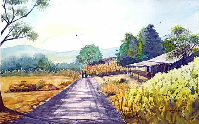 watercolor landscapes by Chanda Dobriyal