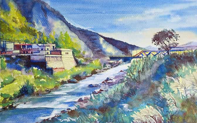 watercolor mountainscapes by Chanda Dobriyal